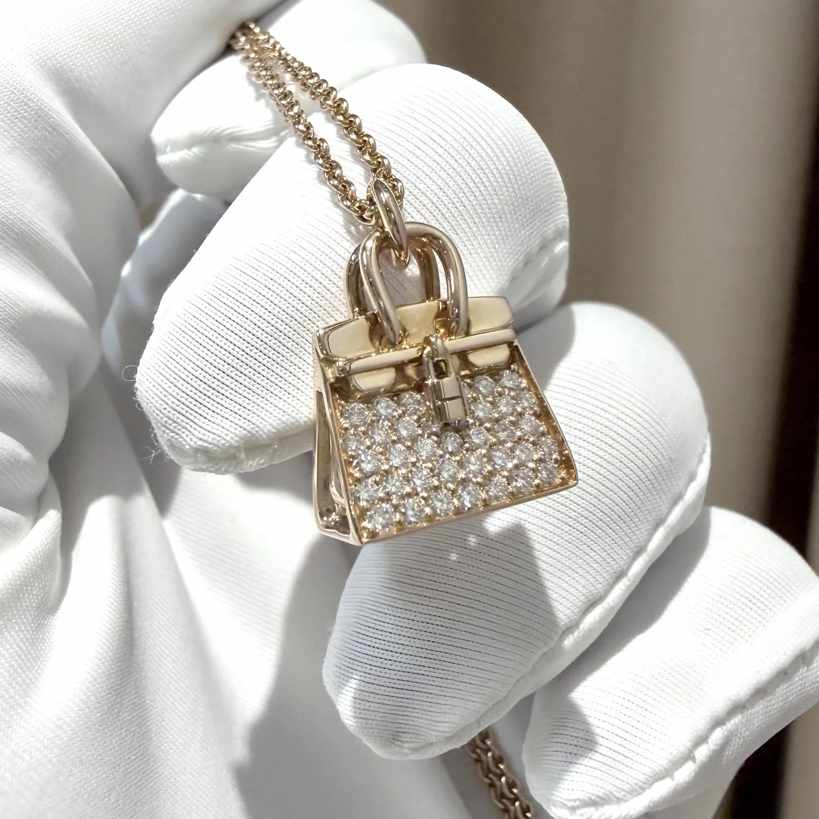 สร้อยคอ Hermès Amulettes Birkin Pendant Rose Gold 18K Diamonds