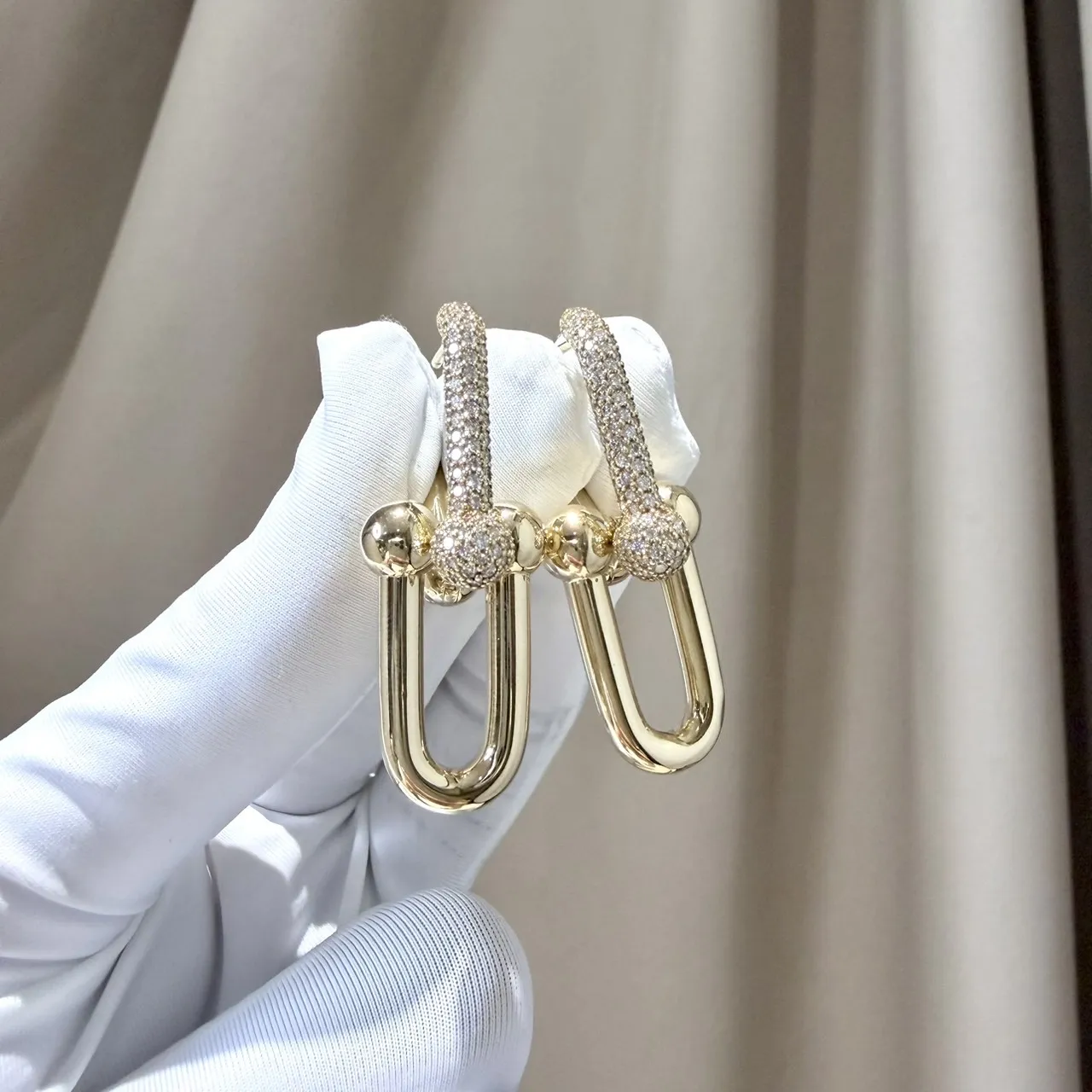 ต่างหู Tiffany & Co. HardWear Large Link Earrings Yellow Gold 18K Paved Diamonds 1.18ct