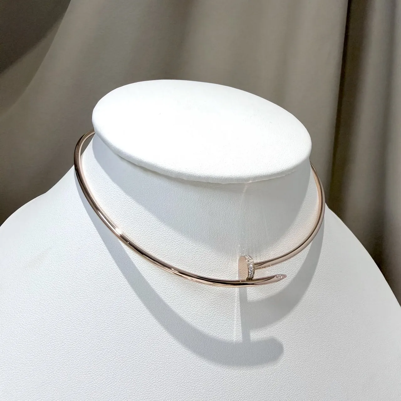 สร้อยคอ Cartier Juste Un Clou Torque Necklace Small Model Pink Gold 18K Diamonds Size 31
